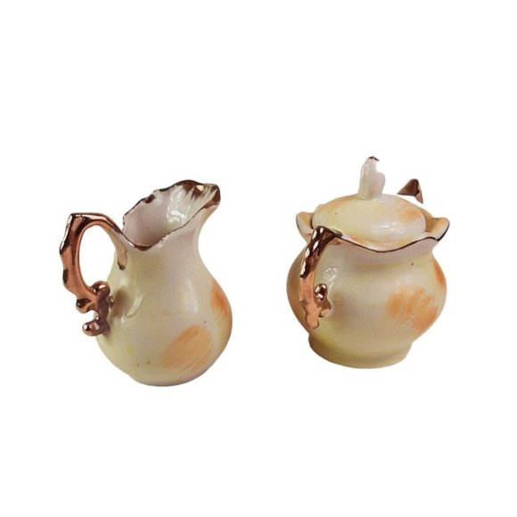 Vintage Enesco Porcelain Creamer and Sugar Bowl Set Hand Painted Fruit Design/GC - Picture 8 of 9